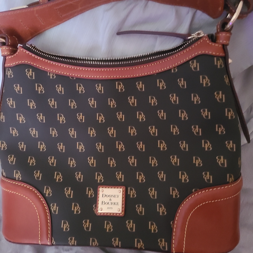 Dooney & Bourke Black and Brown Logo Shoulder Bag